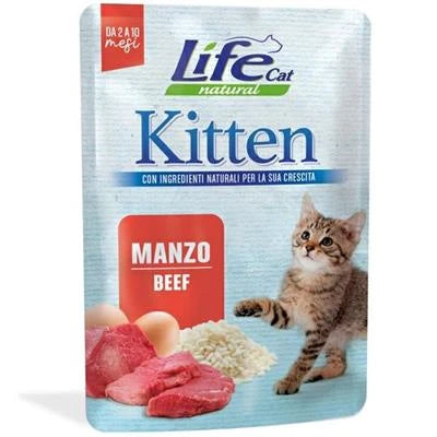Cibo Umido Per Gatti LIFECAT BUSTE KITTEN 30 X GR 70 MANZO