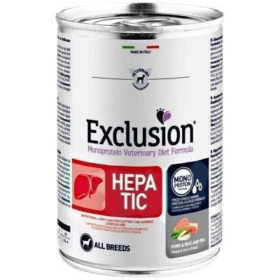 mangime umido per cani EXCLUSION DOG UM HEPATIC MAIALE/PISELLI GR 200