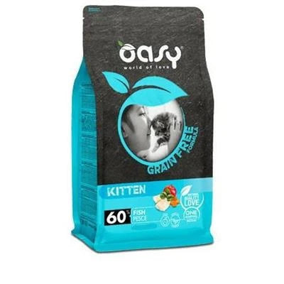 MANGIME SECCO PER GATTI OASY CAT GRAIN FREE KITTEN PESCE GR 300