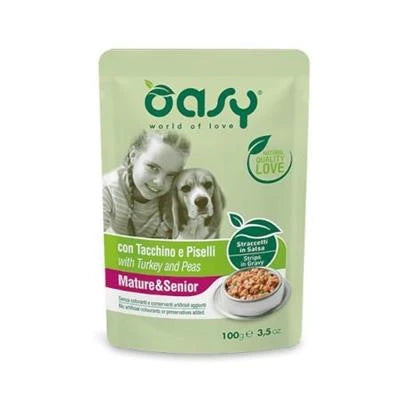 mangime umido per cani OASY DOG STRACCETTI BUSTA SENIOR TACCHINO/PISELLI 22 X GR 100