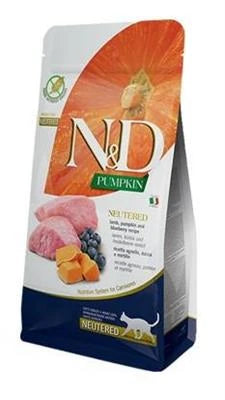 MANGIME SECCO PER GATTI ND CAT PUMPKIN NEUTERED AGNELLO/MIRTILLO KG 1,5