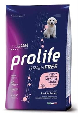 MANGIME SECCO PER CANI PROLIFE DOG GRAIN FREE MEDIUM/LARGE PUPPY MAIALE/PATATE KG 10