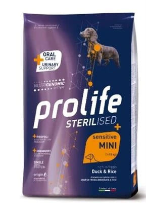 MANGIME SECCO PER CANI PROLIFE DOG STERILIZED SENSITIVE MINI ANATRA/RISO KG 2