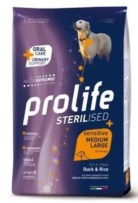 MANGIME SECCO PER CANI PROLIFE DOG STERILIZED SENSITIVE MEDIUM/LARGE ANATRA/RISO KG 10