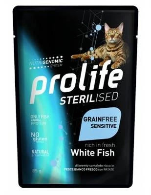 Cibo Umido Per Gatti PROLIFE CAT UM STERILIZED BUSTE PESCE BIANCO 12 X GR 85 NEW