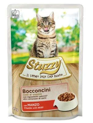 Cibo Umido Per Gatti STUZZYCAT BUSTE BOCCONI MANZO 24 x GR 85 NEW