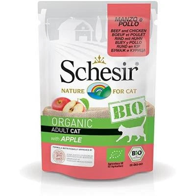 Cibo Umido Per Gatti SCHESIR CAT BIO MANZO/POLLO/MELA 16 X GR 85