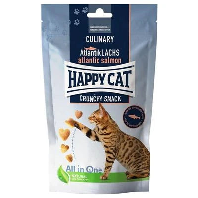 snack Per Gatti HAPPYCAT CRUNCHY SNACK SALMONE/PISELLI GR 70