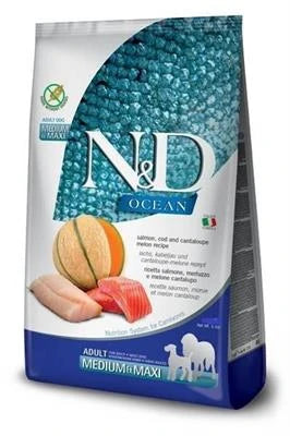 MANGIME SECCO PER CANI ND DOG OCEAN MEDIUM/MAXI SALMONE/MERLUZZO/MELONE KG 12