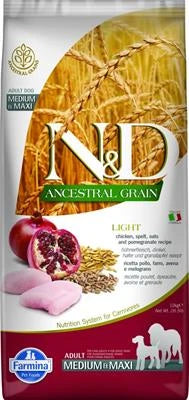 MANGIME SECCO PER CANI ND DOG ANCESTRAL LIGHT MEDIUM/MAXI POLLO/MELOGRANO KG 12