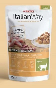 Cibo Umido Per Gatti ITALIAN WAY CAT BUSTE 28 X GR 85 TACCHINO/MIRTILLI