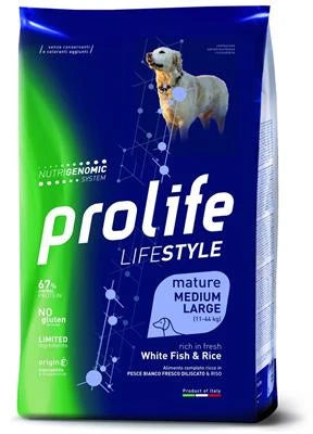 MANGIME SECCO PER CANI PROLIFE DOG LIFESTYLE SENIOR MEDIUM/LARGE PESCE/RISO KG 12