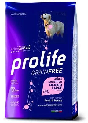 MANGIME SECCO PER CANI PROLIFE DOG GRAIN FREE MEDIUM/LARGE MAIALE/PATATE KG 10