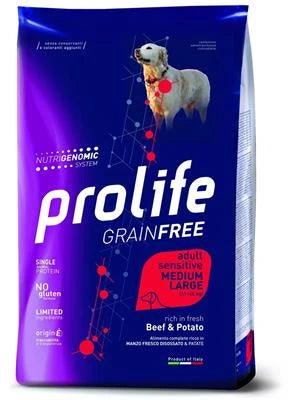 MANGIME SECCO PER CANI PROLIFE DOG GRAIN FREE MEDIUM/LARGE MANZO/PATATE KG 10