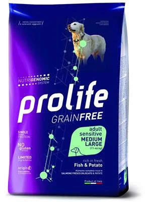 MANGIME SECCO PER CANI PROLIFE DOG GRAIN FREE MEDIUM/LARGE PESCE/PATATE KG 2,5