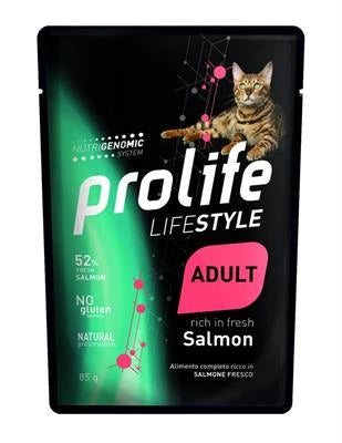 Cibo Umido Per Gatti PROLIFE CAT UM LIFE BUSTE SALMONE 12 X GR 85 NEW