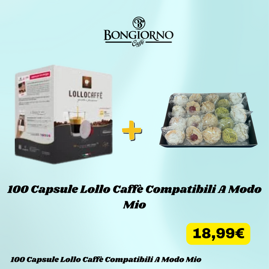 100 Capsule Lollo Caffè Compatibili A Modo Mio +  Dolci Siciliani in Omaggio