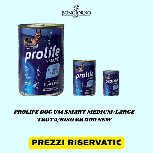 mangime umido per cani PROLIFE DOG UM SMART MEDIUM/LARGE TROTA/RISO GR 400 NEW