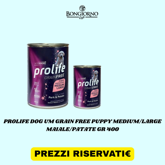 mangime umido per cani PROLIFE DOG UM GRAIN FREE PUPPY MEDIUM/LARGE MAIALE/PATATE GR 400