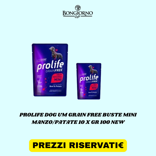 mangime umido per cani PROLIFE DOG UM GRAIN FREE BUSTE MINI MANZO/PATATE 10 X GR 100 NEW